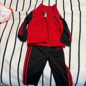 Adidas Kids' Red and Black Tracksuit